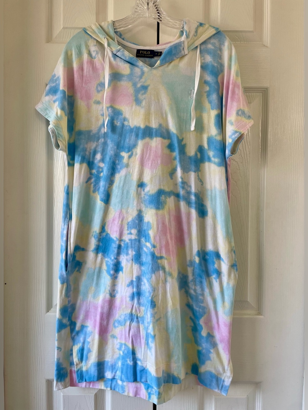 Polo Ralph Lauren Pastel Tie Dye Hooded T-Shirt Dress Pockets Medium